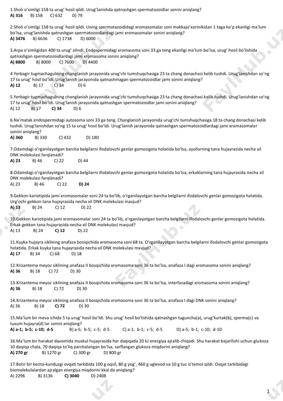 biologiyadan masala-testlar. — PDF