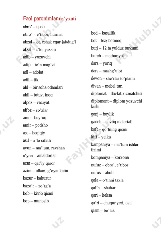 faol paronimlar ro'yxati — PDF