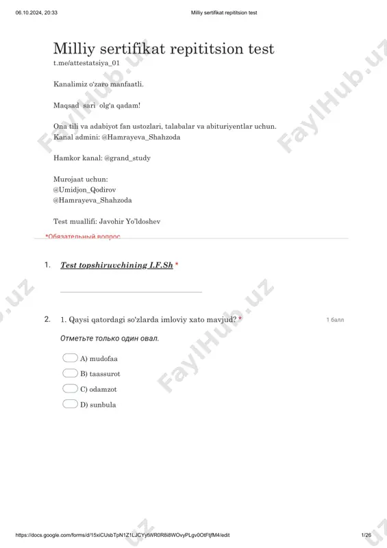 milliy test — PDF
