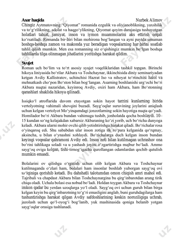qiyomat romani tahlili va syujeti — PDF