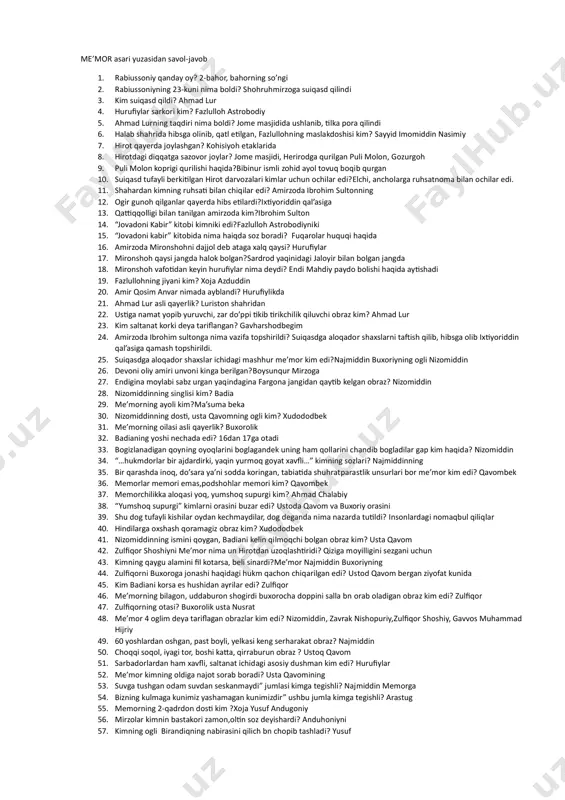 me'mor asari 50 beti savol-javob(osiyo ibrohimova) — PDF
