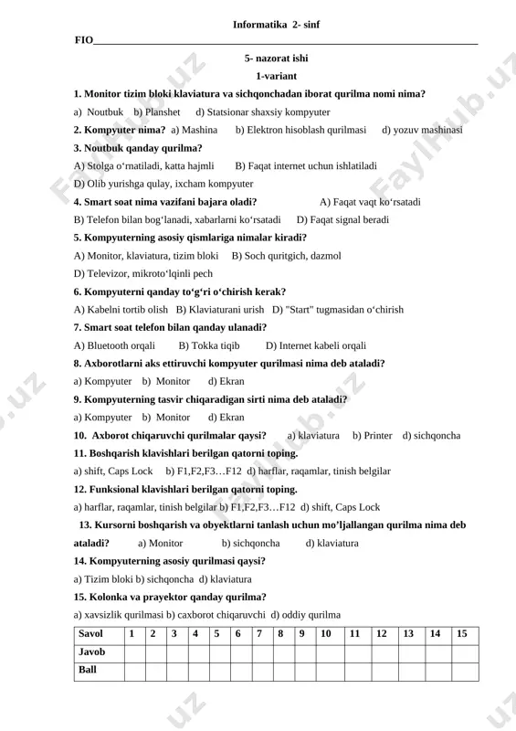 5- nazorat ishi — DOCX