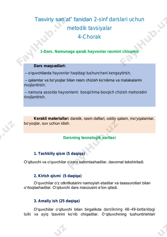 mq tasviriy san’at 2-sinf 4-chorak 1-8-darslar — PDF