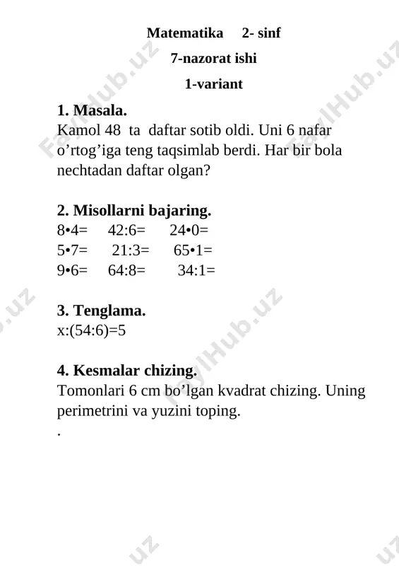 7- nazorat ishi matem 2- sinf — DOCX
