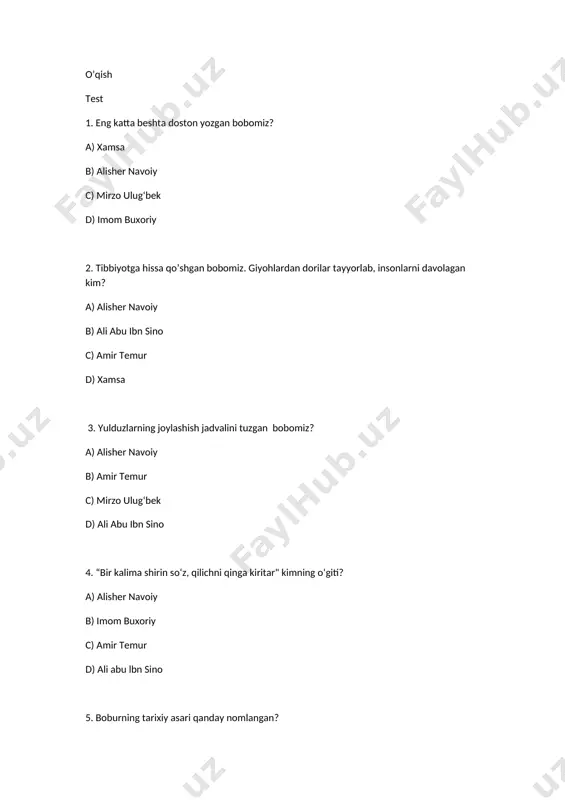 o’qish test 2-sinf 3-chorak — DOCX