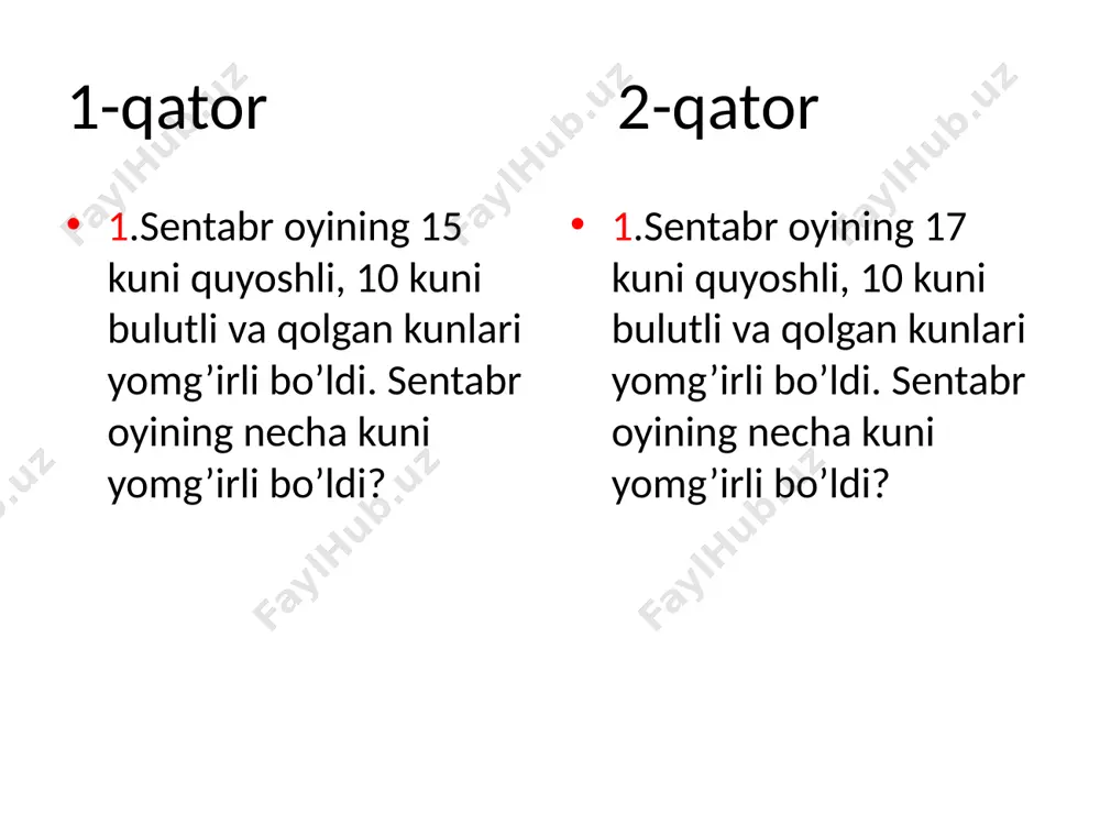 2-sinf 1-nazorat ishi matematika — PPTX