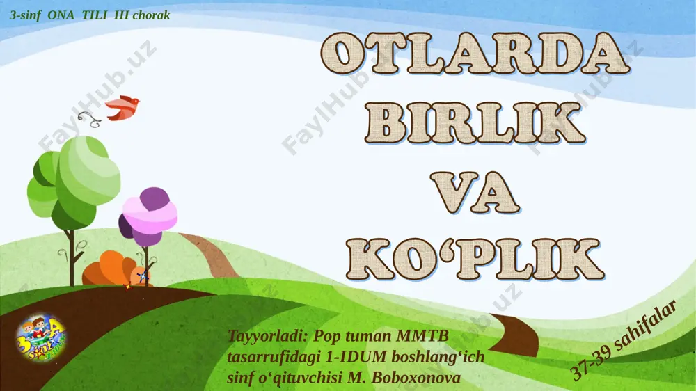 ona tili-3 otlarda birlik va ko'plik 37-39 sahifa — PPT