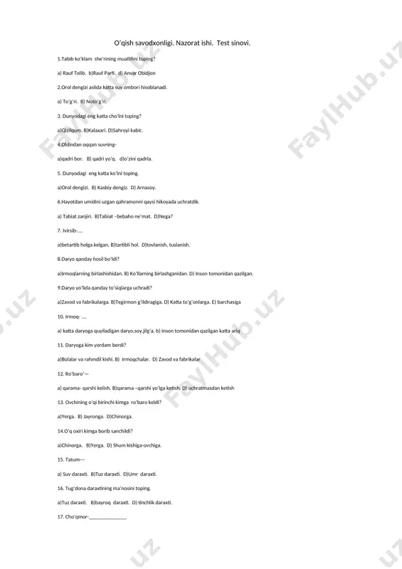 o'qish 3-chorak test — DOCX