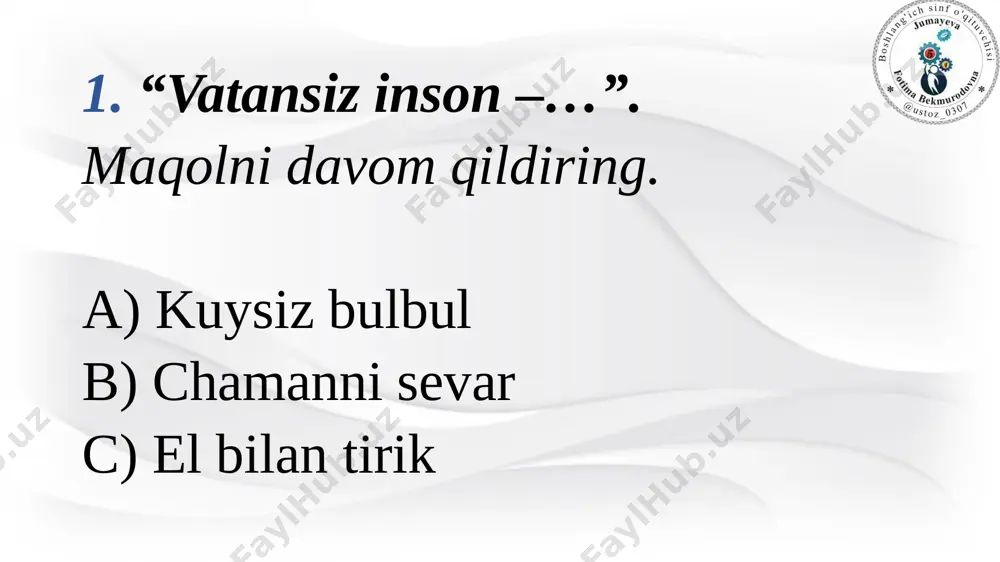 1-naz ishi 1-sinf f.jumayeva — PPTX