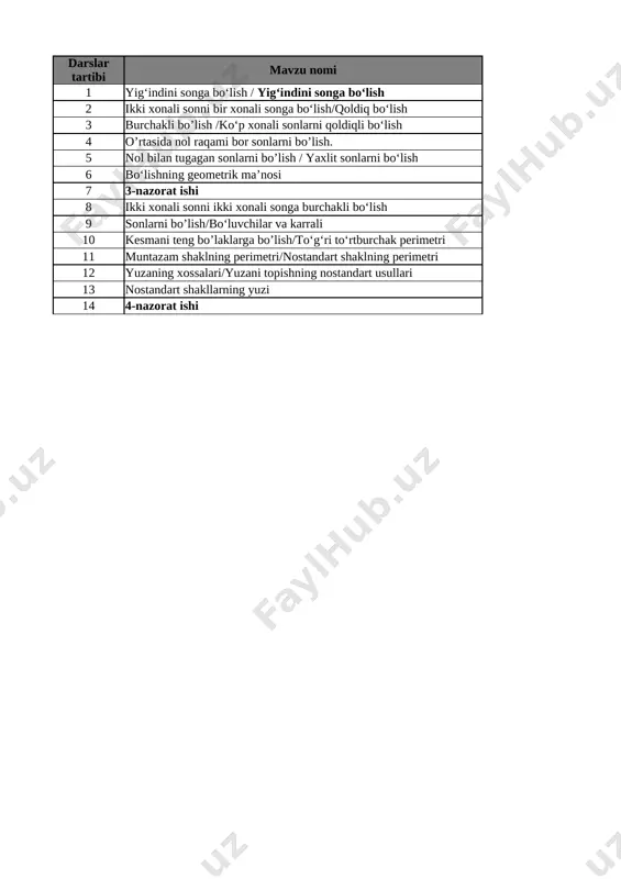 3-sinf matematika 2-chorak uy ta'limi — XLSX