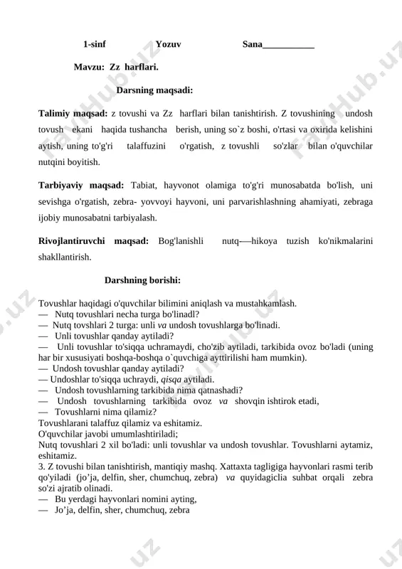 1-sinf yozuv z harfi — DOCX