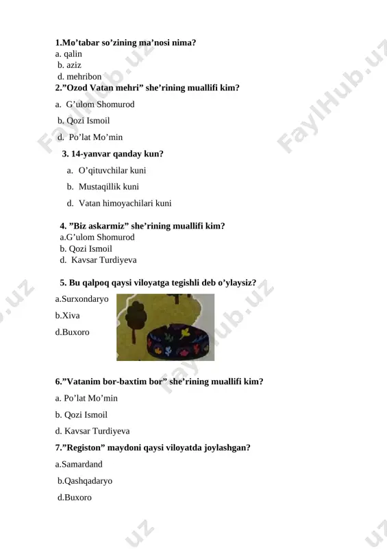 1-sinf nazorat test — DOCX