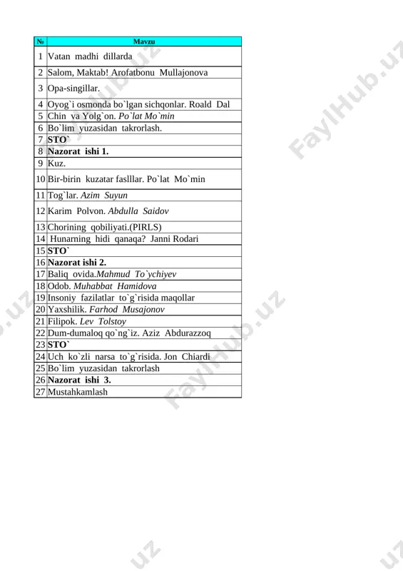 3-sinf o'qish 1-chorak — XLSX