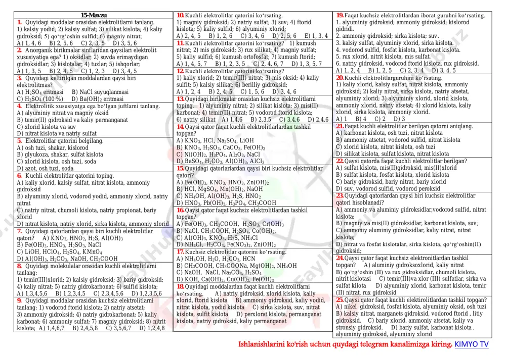 mavzu 15 (elektrolitik dissotsatsiya) — PDF