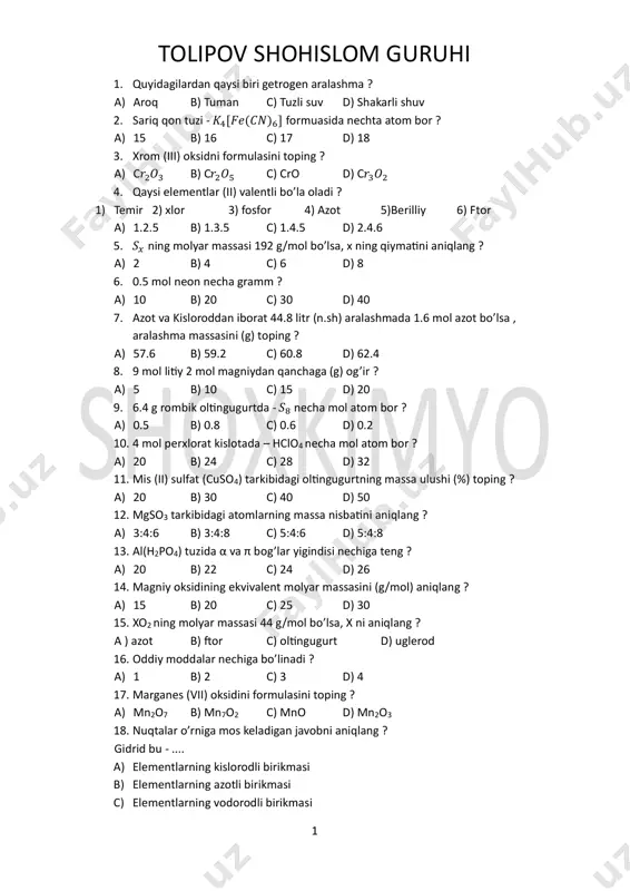 blok test onlayn javobli — PDF