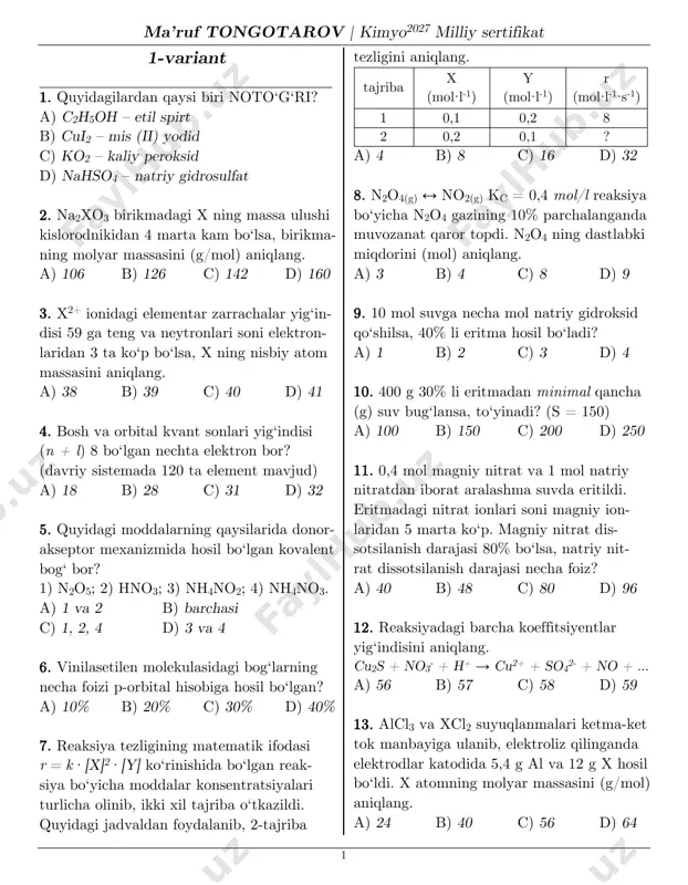 milliy sertifikat 2027 (1-variant) — PDF