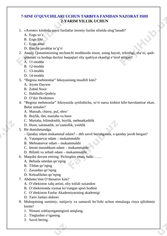 7-sinf tarbiya 2-yarim yillik nazorat ishi — DOCX