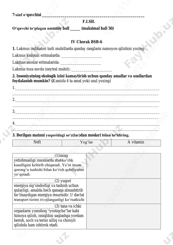 7-sinf kimyo 6-bsb @summativ_formativ_baholash — PDF