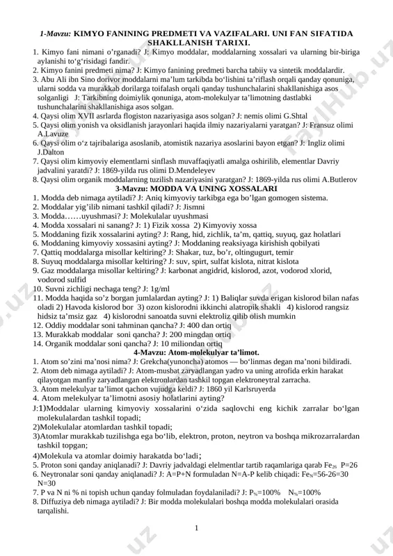 7-sinf to'liq savol va javob — DOCX