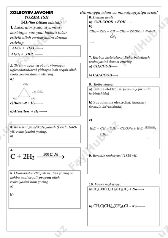 organik reaksiyalardan nazorat — PDF
