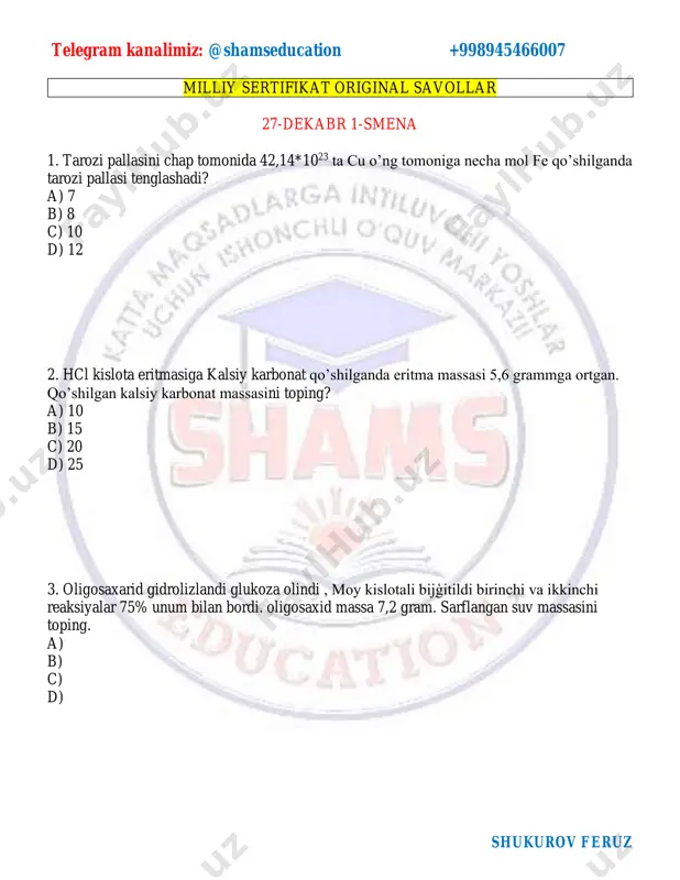 27-dekabr 1-smena originallar savollar — PDF