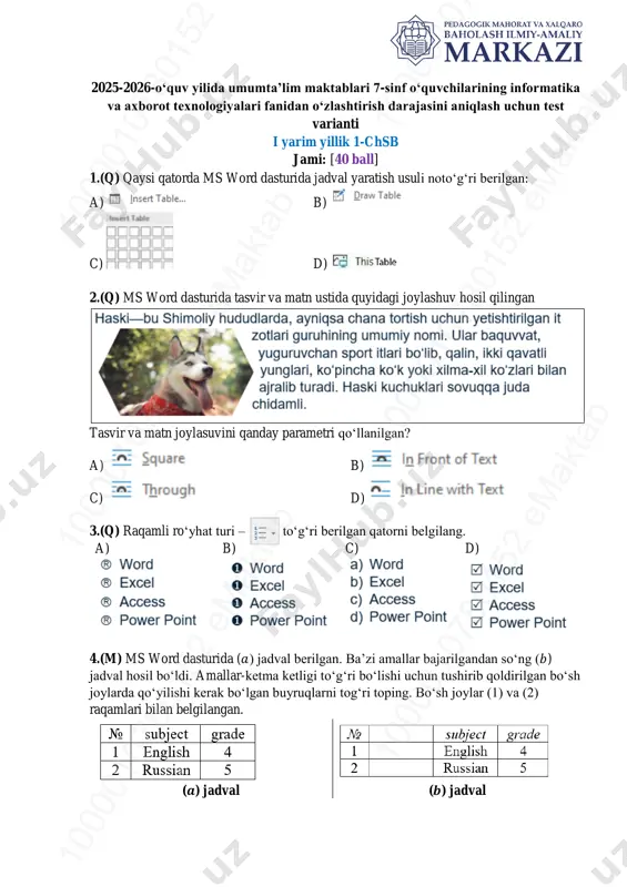 7-sinf informatika 1-chsb @summativ_formativ_baholash — PDF