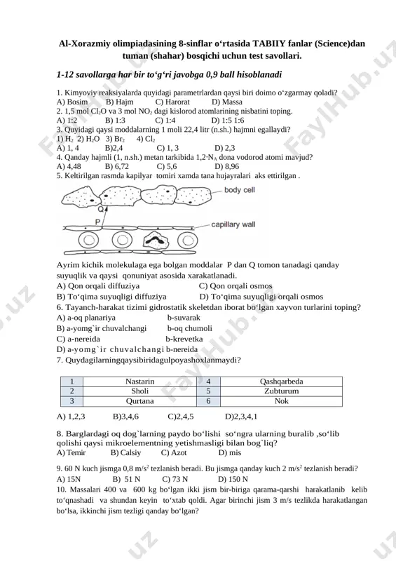 al-xorazmiy science g8 savollar — DOCX