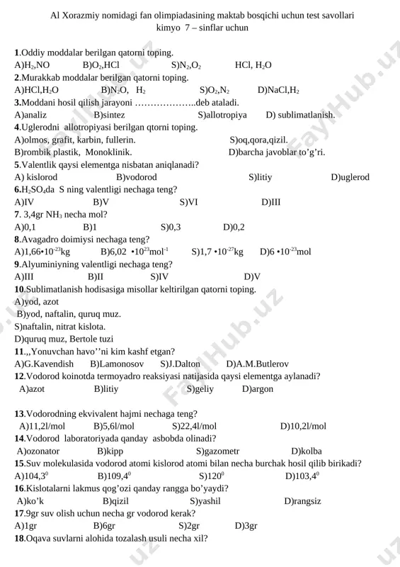 al xorazmiy olimpiada savollari — kopiya — DOCX