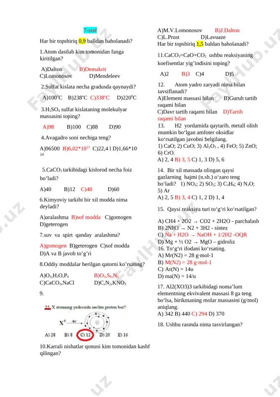 al-xorazmiy kimyo 7-sinf javobi — DOCX