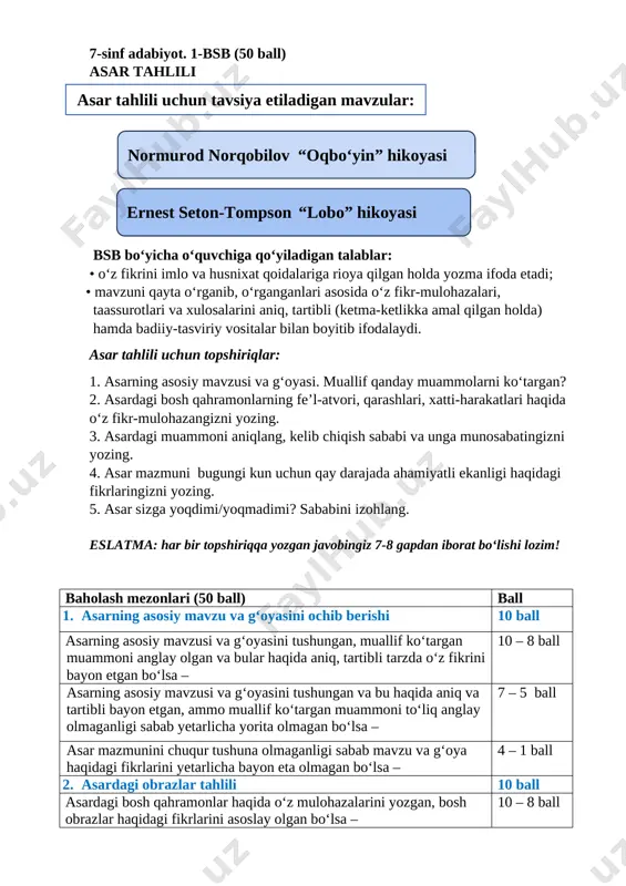 7-sinf adabiyot 1-bsb @summativ_formativ_baholash — DOCX