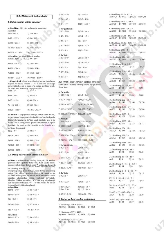 kimyo uchun matematika — DOCX