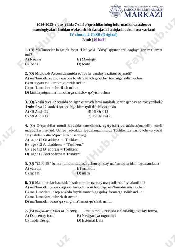 7-sinf informatika 4-chsb @summativ_formativ_baholash — DOCX