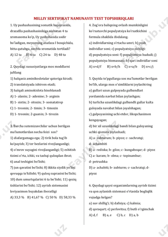 milliy sertifikat namunaviy test topshiriqlari — PDF
