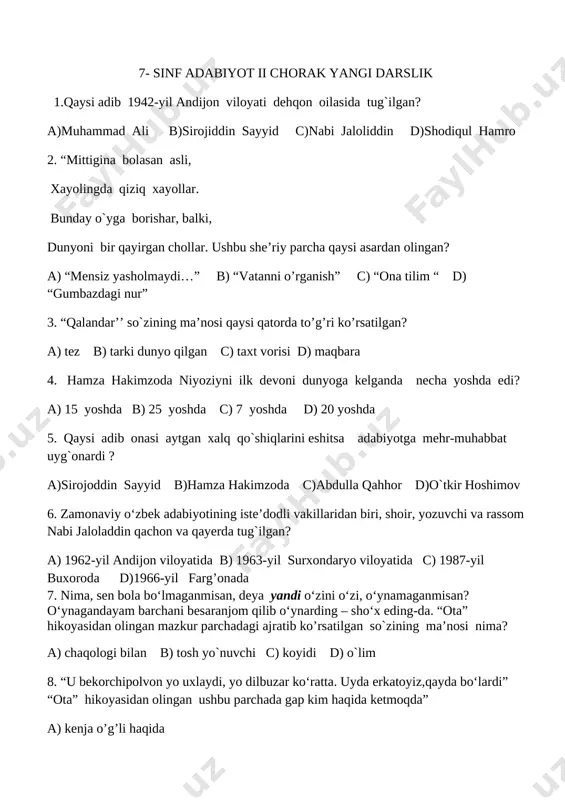 7- sinf adabiyot ii chorak yangi darslik — DOCX