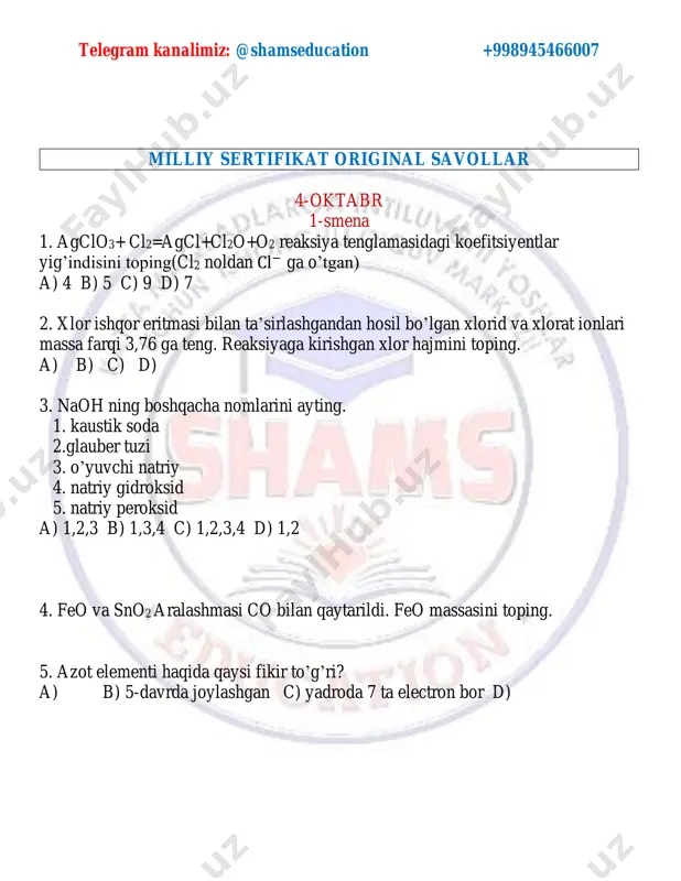 4-oktabr 1-smena tushgan savollar — PDF