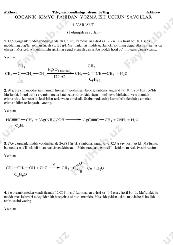 organika yozma yechim @kimyo — PDF