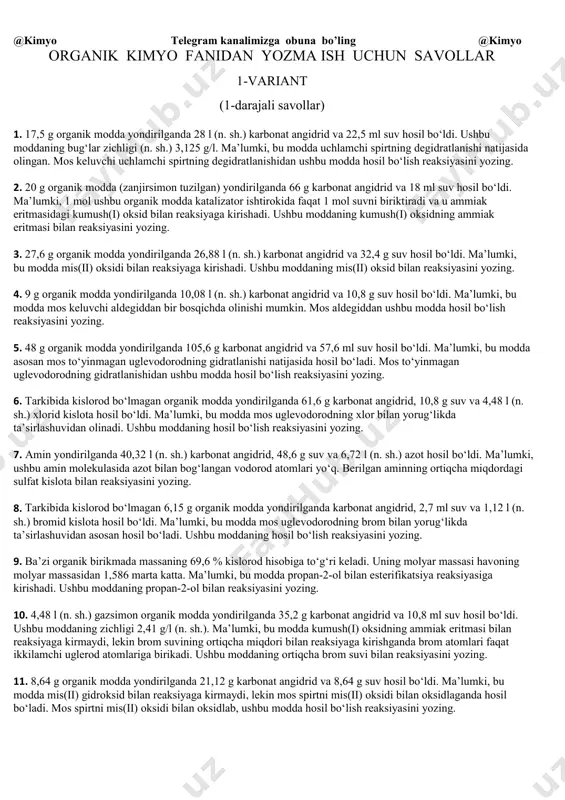 organika yozma uchun @kimyo — PDF