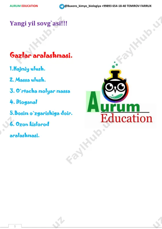 gazlar aralashmasi tematika.temirov farrux — PDF