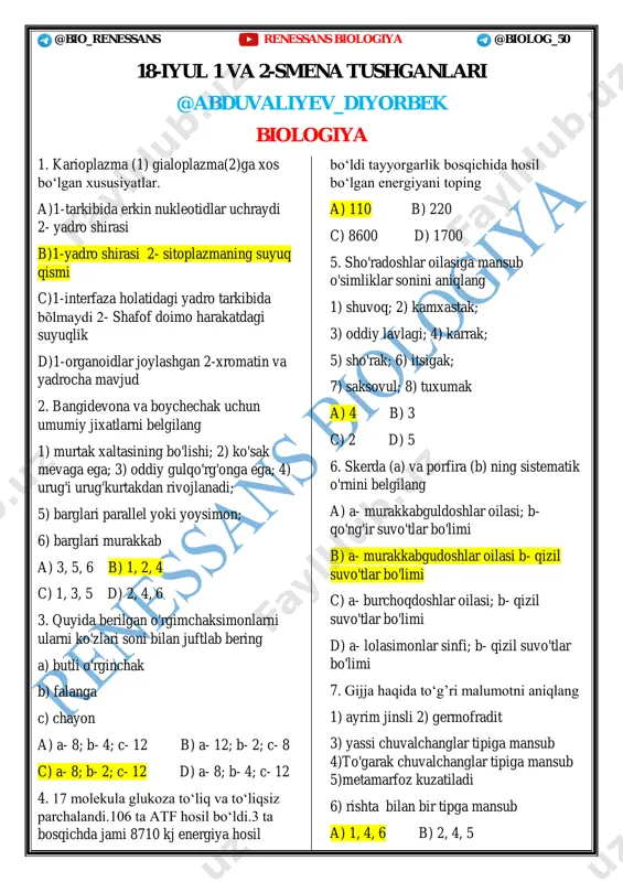 18-iyul 1 va 2 smena tushgan (javobli) — PDF