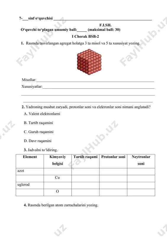 7-sinf kimyo bsb-2 variant-1 @summativ_formativ_baholash — PDF