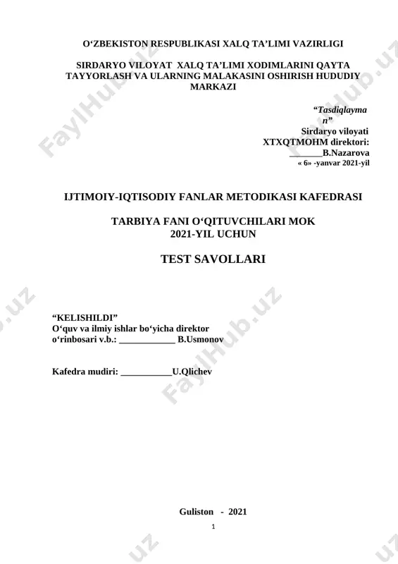 tarbiya fanidan test savollari mok — DOCX