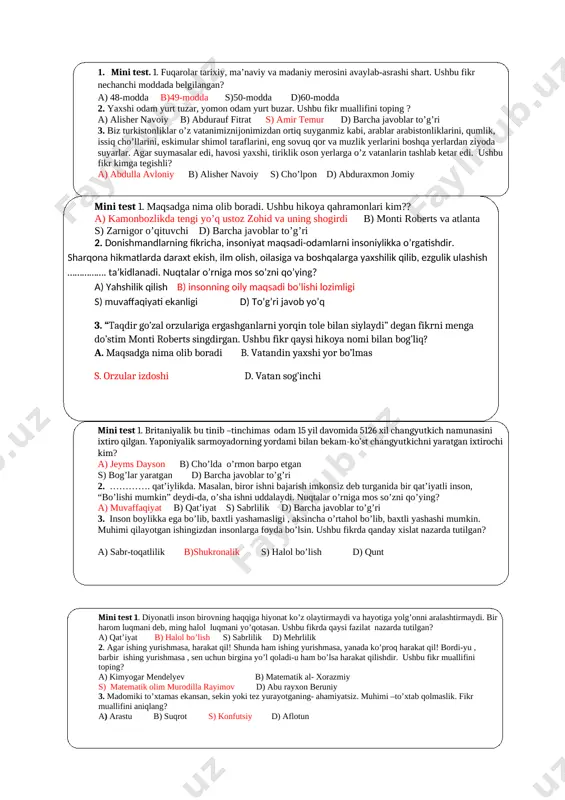 7-sinf tarbiya test kartochka — DOCX