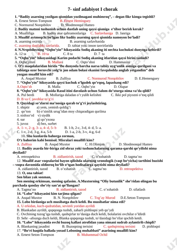 7-sinf adabiyot test — DOCX