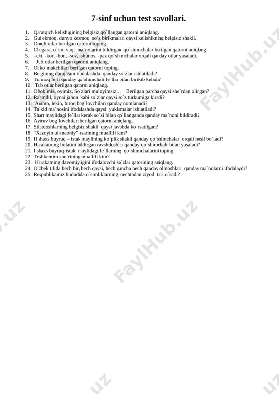7-sinf ona tili test yopiq — DOCX