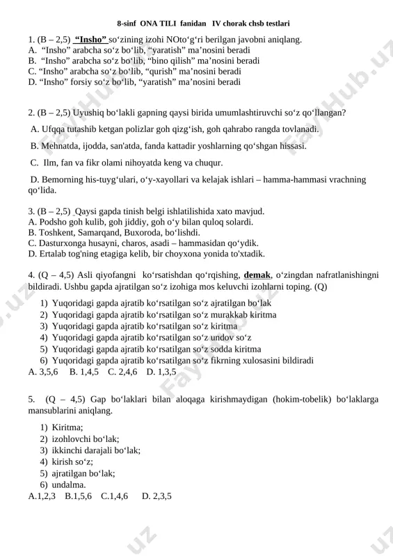 8-sinf ona tili 4-chsb @summativ_formativ_baholash — DOCX
