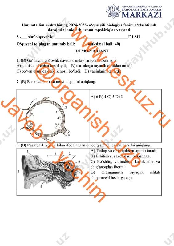 8 sinf biologiya chsb demo — PDF