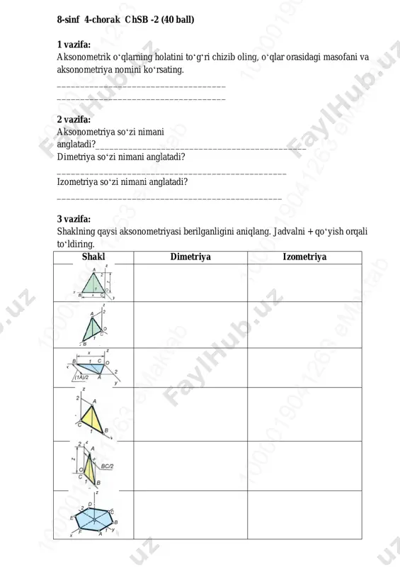 8-sinf chizmachilik 2-chsb @summativ_formativ_baholash — PDF