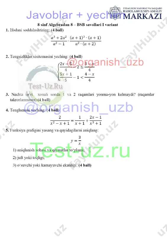 8 sinf algebra bsb-8 var 1 — DOCX