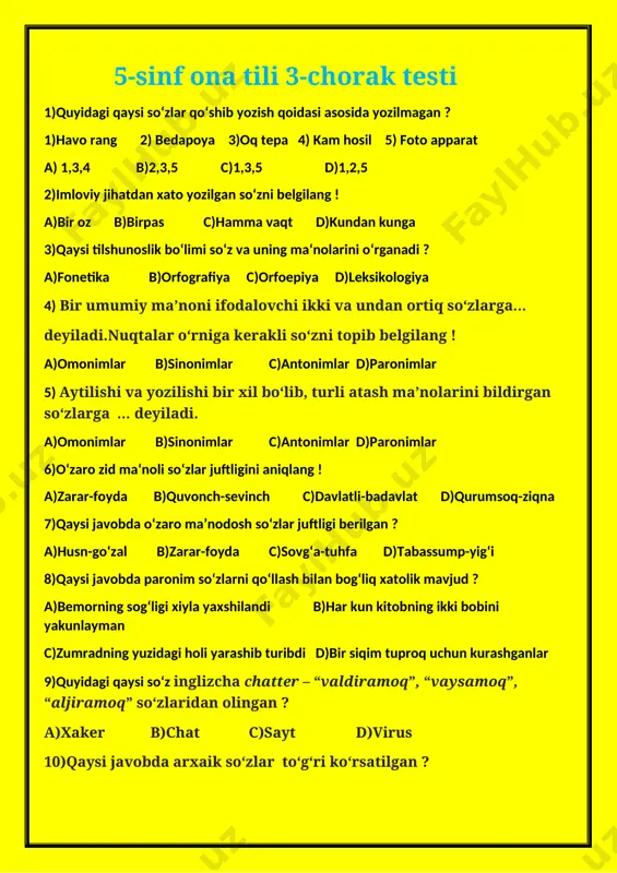 5-sinf 3-chorak — DOCX