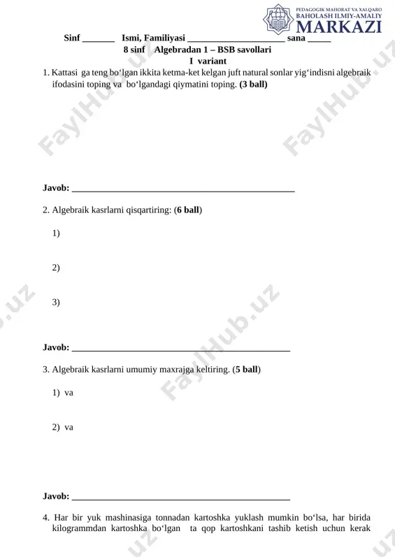 8_sinf_algebra_1_chorak_1_variant_bsb_@summativ_formativ_baholash — DOCX